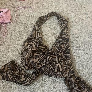 L'Academie The Kathryn Top in Tan Abstract Tiger